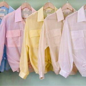 RAINBOW Casual Button Down Shirt Set - Blue, Pink, Yellow, Cream